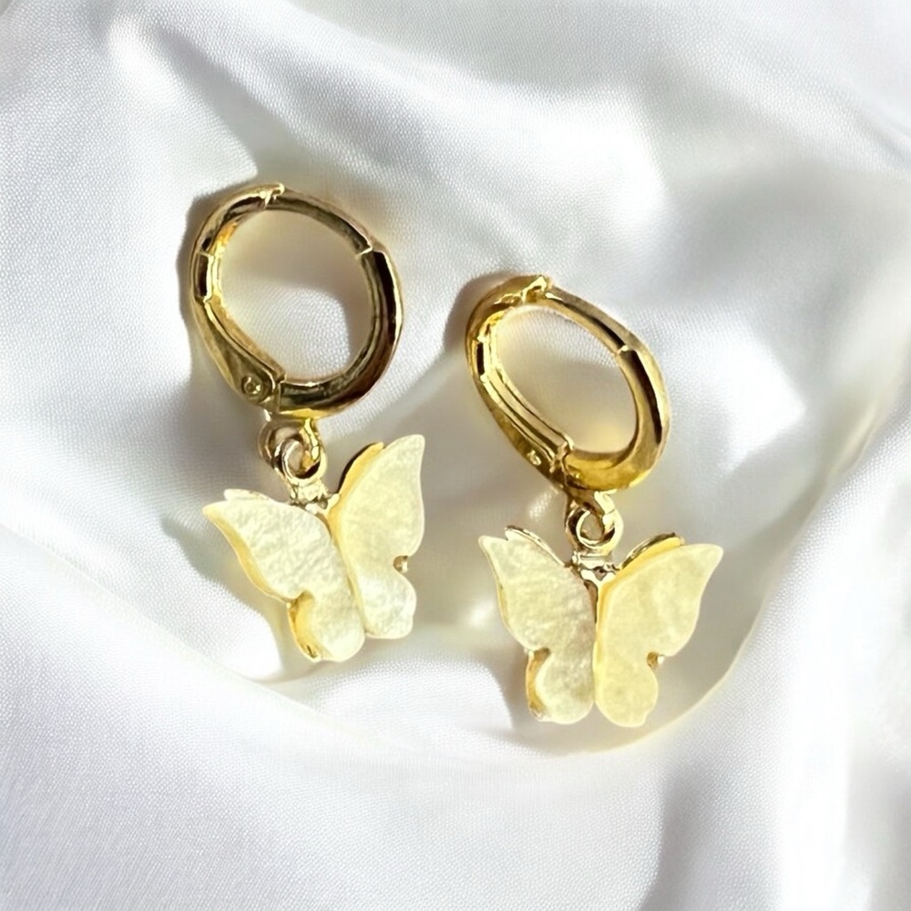 yellow butterfly huggie hoop earrings